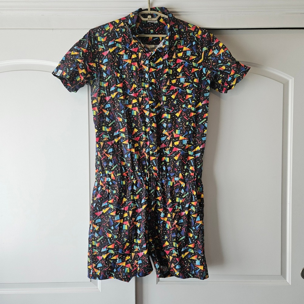 Zesties Romper Mens XXL Confetti Print Birthday Retro 80s 90s Short 5" Inseam